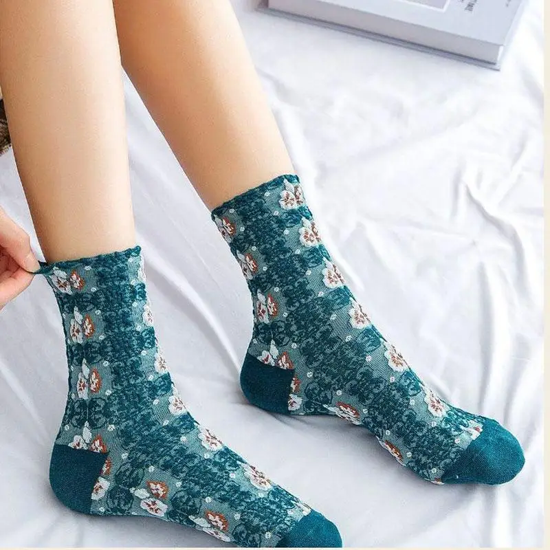 Lolita Socks Y2k Kawaii Cute Flower Socks Cotton Bohemian Winter Women calzini divertenti per ragazze Harajuku