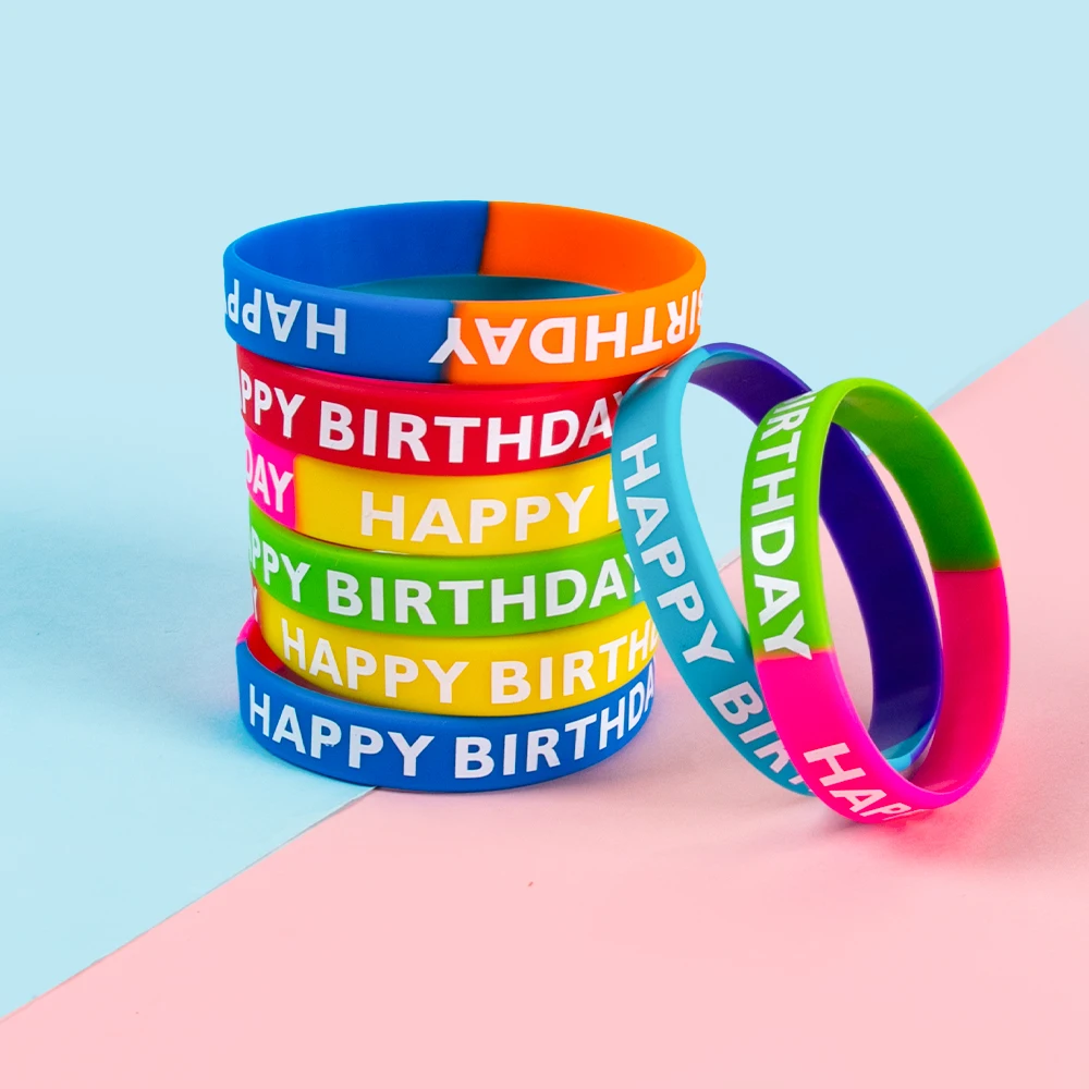 8/16pcs Colorful Happy Birthday Rubber Bracelets Silicone Stretch Wristbands Accessories Birthday Party Supplies Favors