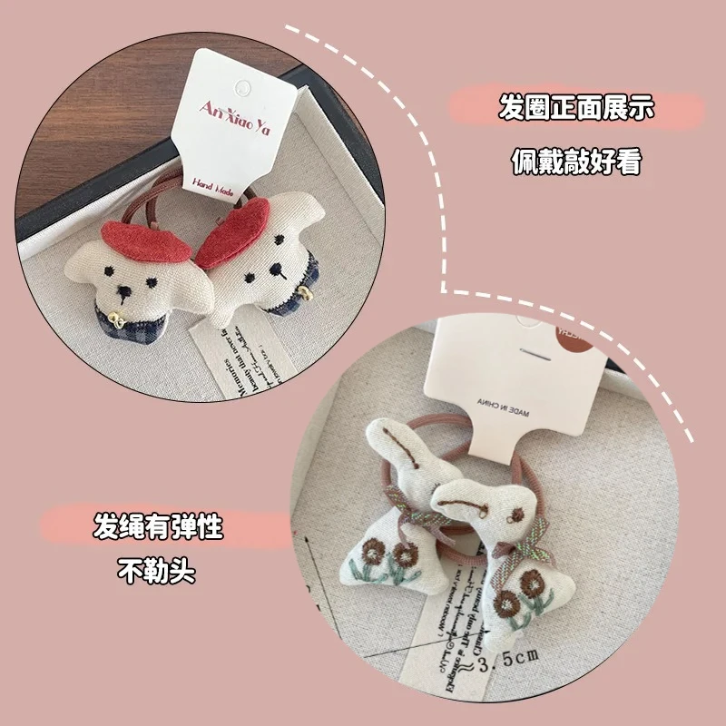 

Forest Style Scrunchies Cartoon Rabbit Strawberry Embroidery Cotton Fabric Hair Ties for Girls Adorable Hair Styling