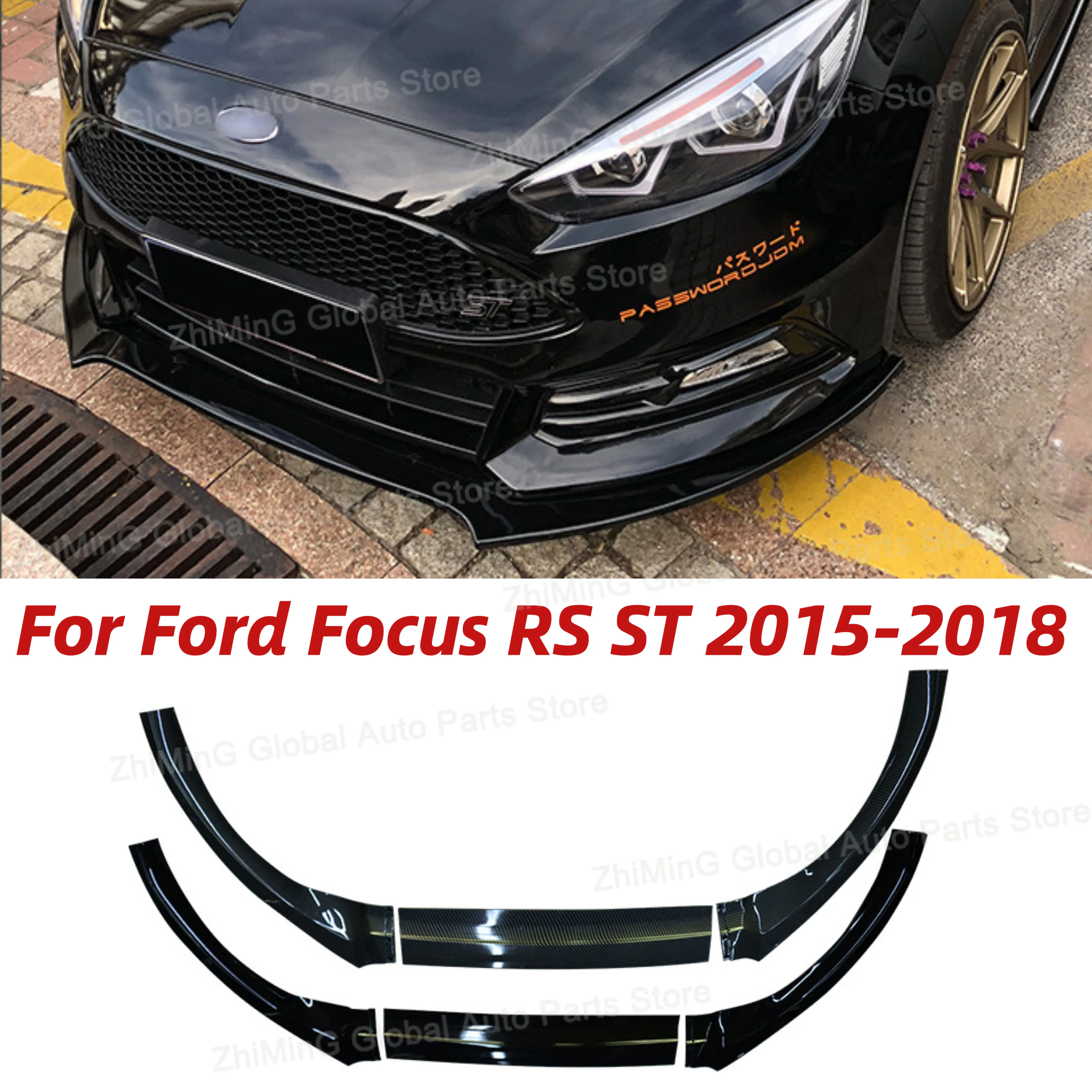 For Ford Focus RS ST Front Bumper Lip ABS Gloss Black Body Kit Spoiler Splitter Car Accessories 2015 2016 2017 2018