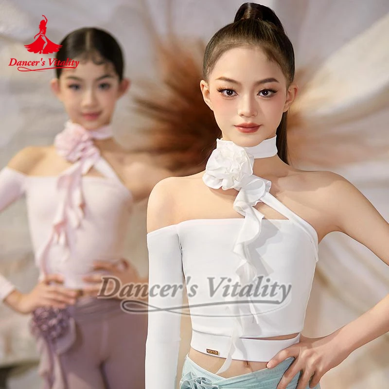 Haut à manches longues unilatéral latin + pantalon évasé, ensembles de pratique professionnelle, vêtements d'entraînement Chacha Samba Tango, vitalité du danseur