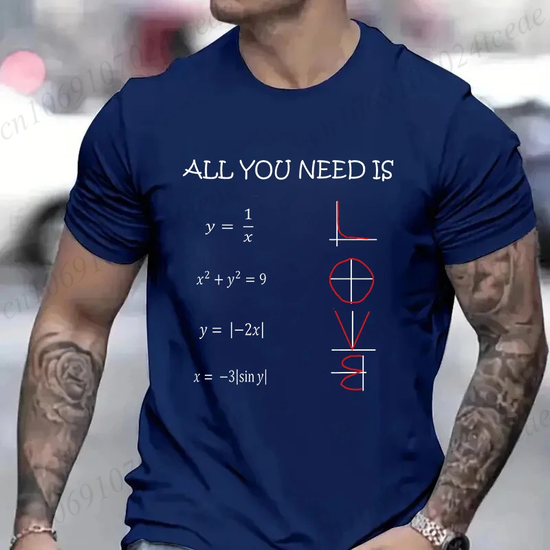 Retro Men's T-Shirt All You Need Is Love Math Equation Short Sleeve T-Shirt Summer Casual Tees Top Loose Oversize T-Shirt Men