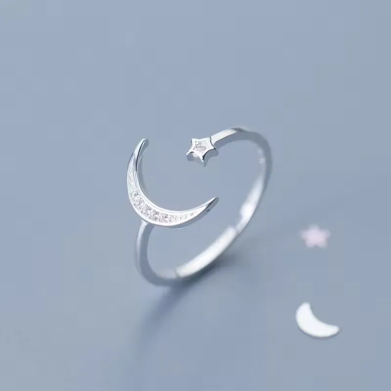 Women's 925 Sterling Silver Four-Pointed Star Zircon Ring