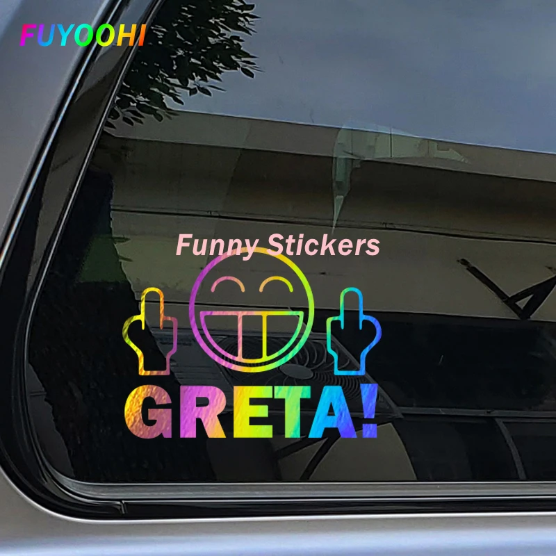 FUYOOHI Play Stickers Smiling Face GRETA Middle Finger Car Sticker Window Decoration Home Decor Sticker Gifts Car Accessories