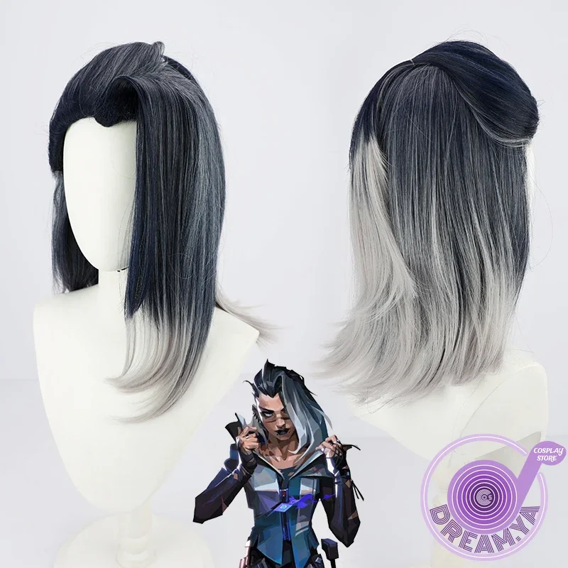 

Fade Cosplay Wig Game VALORANT VIPER Black Gray Mixed Heat Resistant Synthetic Hair Halloween Party Role Play + Free Wig Cap