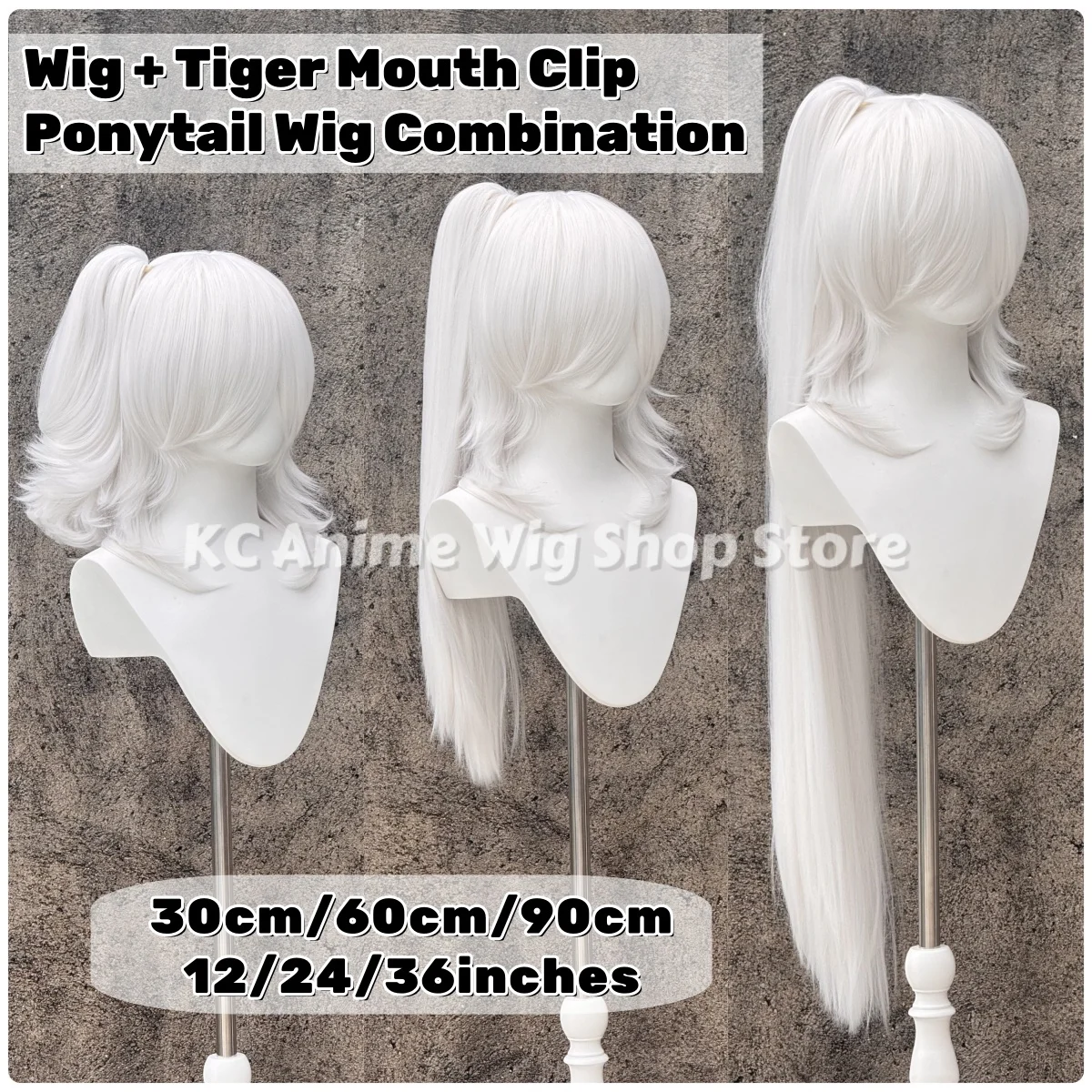 

30cm60cm90cm white ponytail wig universal type thickened suitable for cosplay hightemperature resistant rose inner net