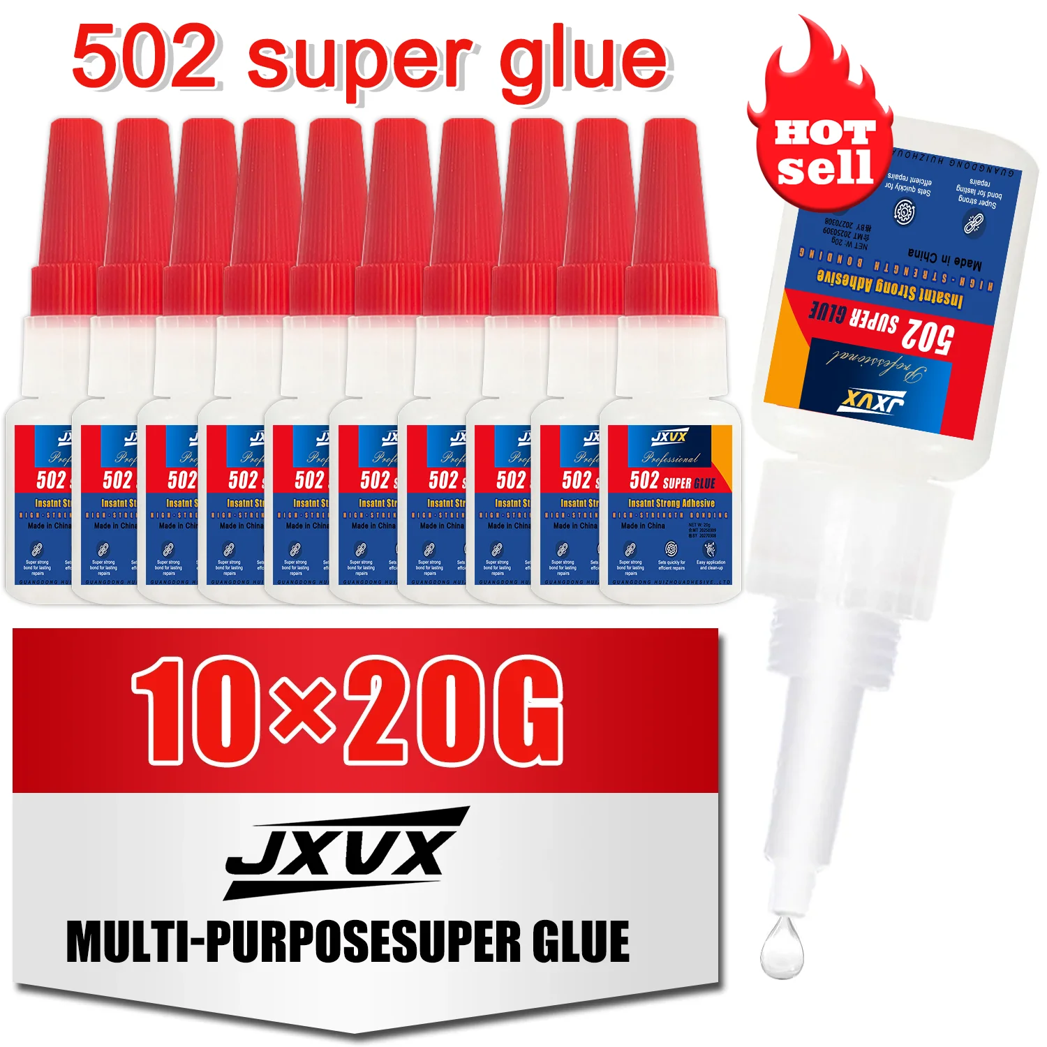0.7oz 502 Super Glue extra strong Instant Quick-drying Cyanoacrylate,Fast Drying,Waterproof used for diy handicraft repair of metal,wood,leather and ceramics Includes precision dispenser 1-10pcs.
