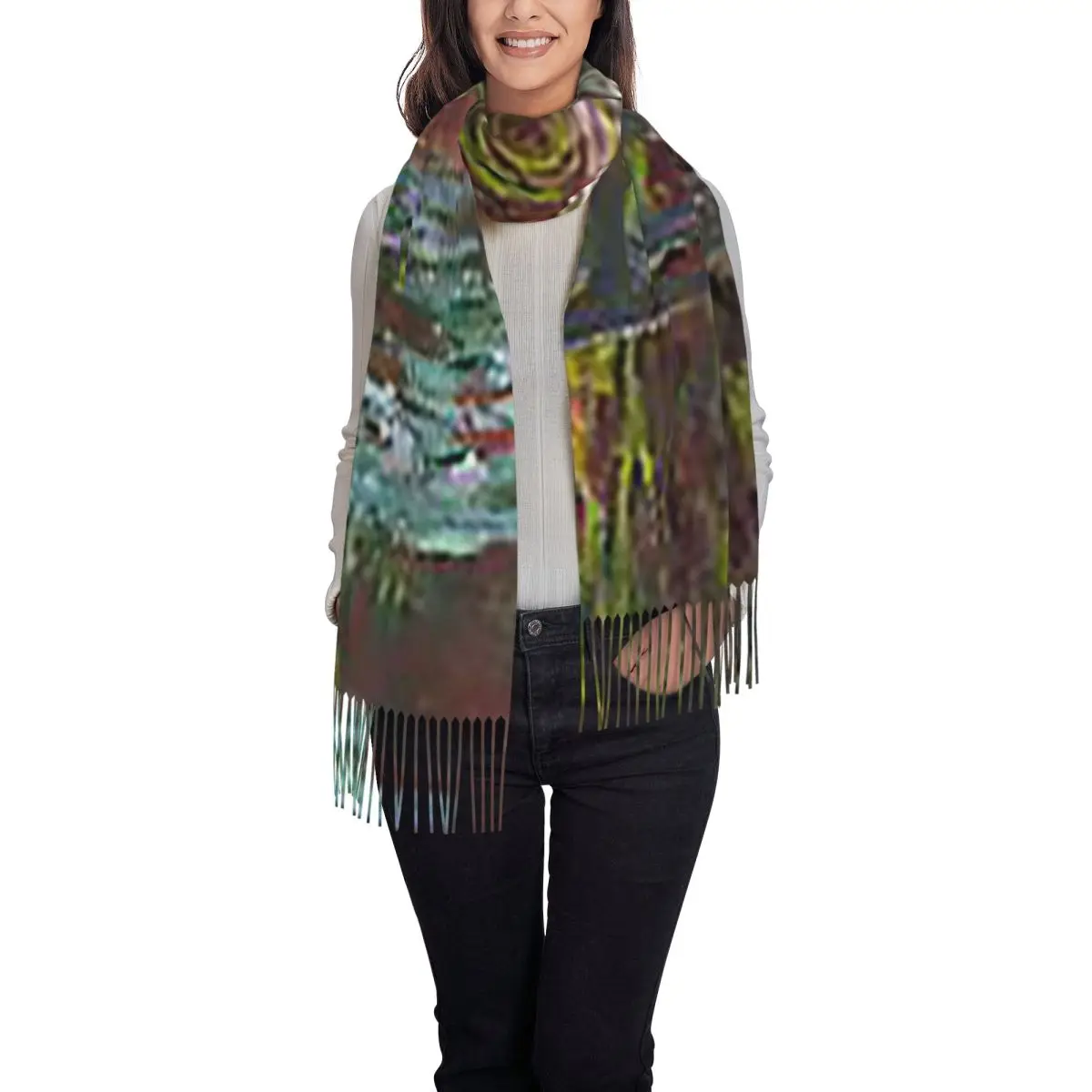 Claude Monet - Water Lily Pond Scarf Tassel Scarves Women Soft Warm Shawls and Wraps Long Fall Winter Shawl Wrap