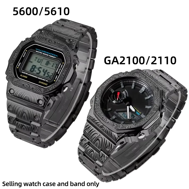 カシオ-g-shock-時計バンド-dw5600-ga2100-dw-5600-5610-ga-2100-2110-男性用修正されたレトロ彫刻ステンレス鋼ストラップメタルケース