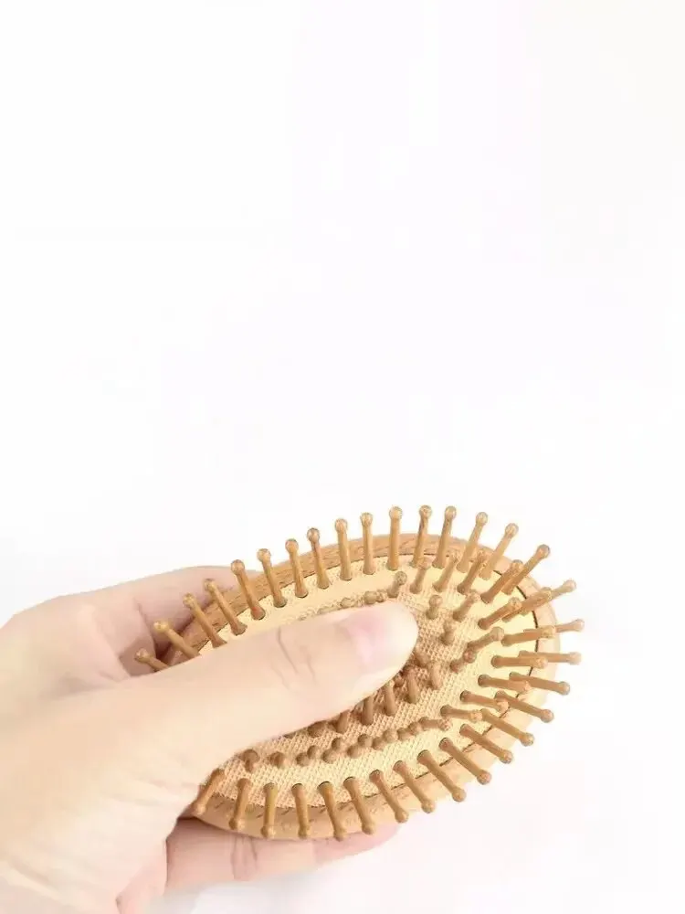 Wooden Massage Comb Mini Brush Massage Detangling Hairbrush No Handle Scalp Care Styling Comb for Straight Curl Hair