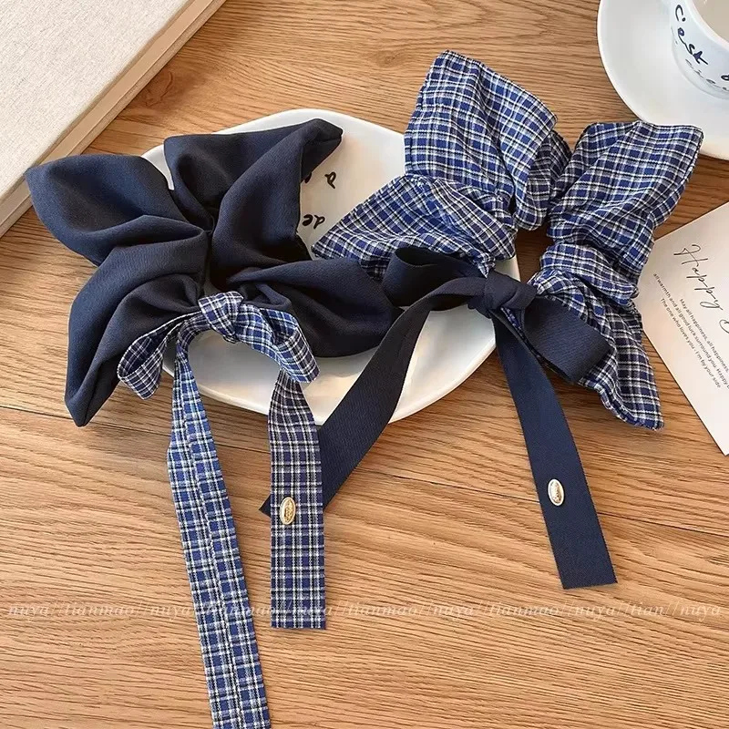 Korean Vintage Square Plaid Bow Ribbon Scrunchie For Women Girls Sweet Hair Ornament Hair Band Hair Tie Fashion Hair Accessories
