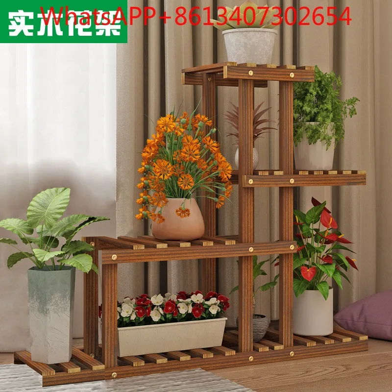Dill flower rack Multi-layer floor-to-ceiling household storage Solid wood space-saving flower pot rack (1pcs)