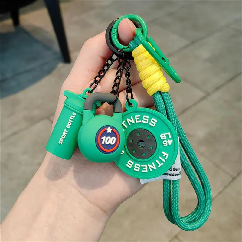 Hand-Woven Fitness Car Key Ring Anti-Lost Gym Lover Keychain with Weight Plate DIY Nylon Rope Pendant for Sports Enthusiasts