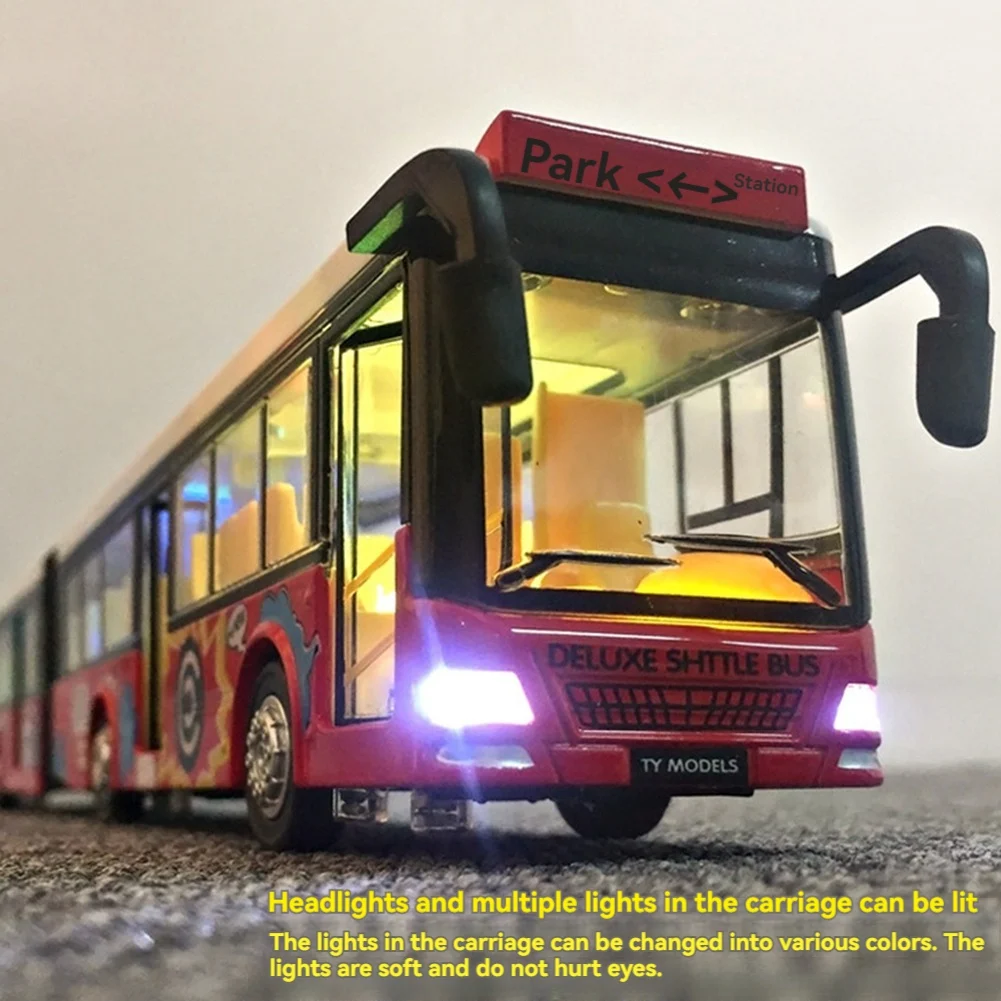 Wysoka symulacja 1:50 Alloy Pull Back Double Bus City Bus Model Pojazdy Metal Diecasts Migające muzyczne zabawki chłopięce Niebieski