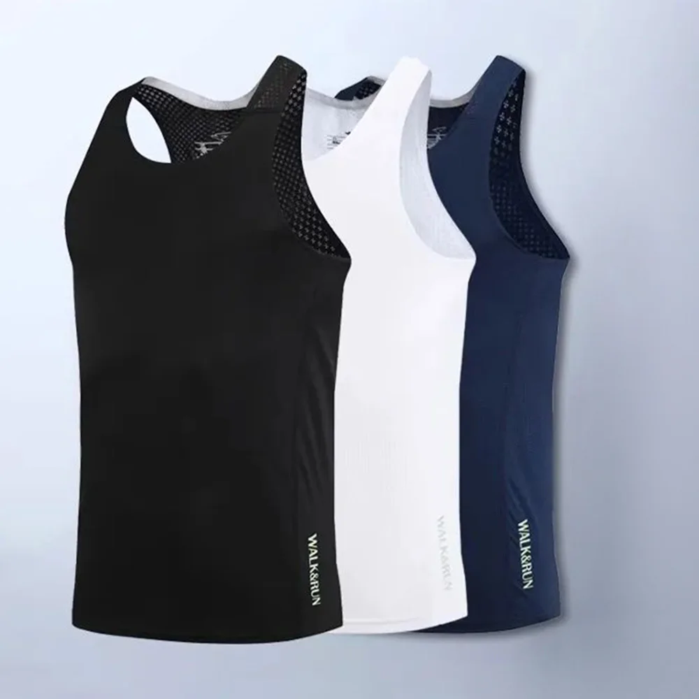 Fitness Sports Mens Vest Gym Sports Ice Silk Mesh Breathable Elastic Sleeveless Top Summer Quick Dry Daily Training Sports Vest