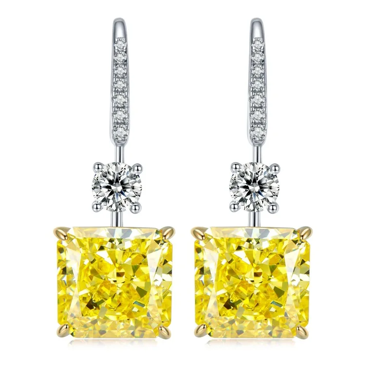 

S925 Silver Ear Studs Minimalist Earrings 10 * 10 Ice Flower Cut High Carbon Diamond Yellow Fashion Versatile Earring Jewelry