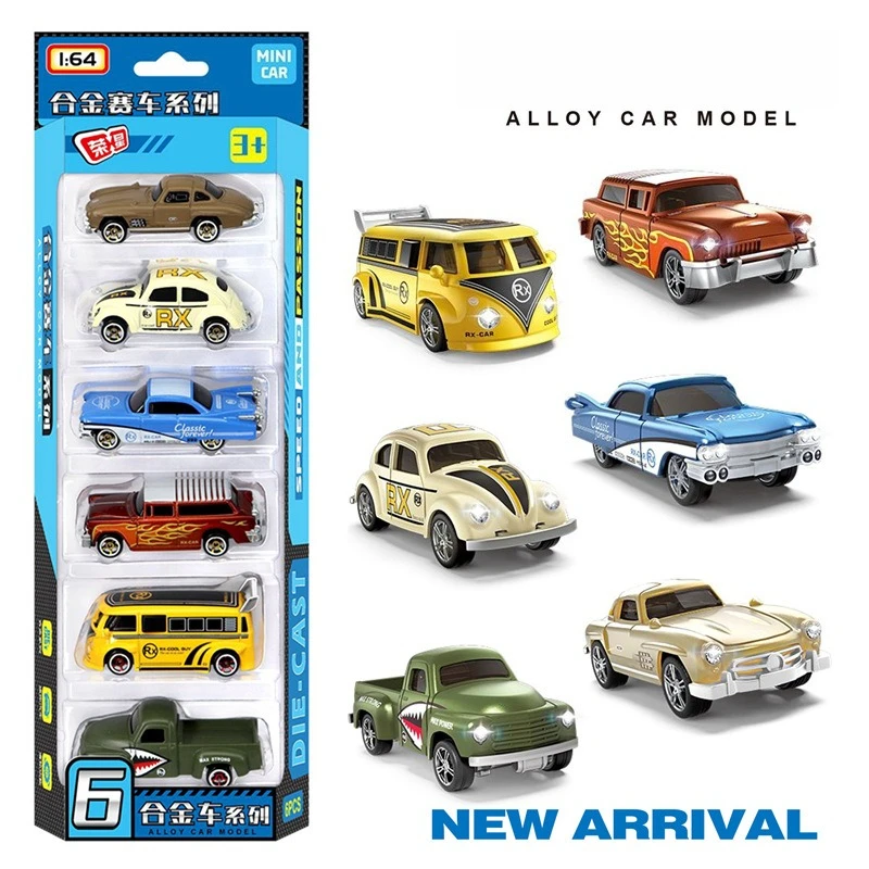 

1:64 Alloy retro racing car 6 set, model sports car children's toy surprise gift original packaging box