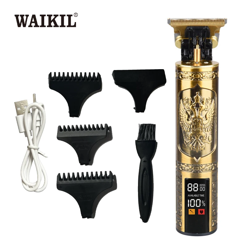 WAIKIL Men's Electric Hair Clipper Multi functional Hair Trimmer USB Charging Digital Display Full Metal Electric Push Clipper