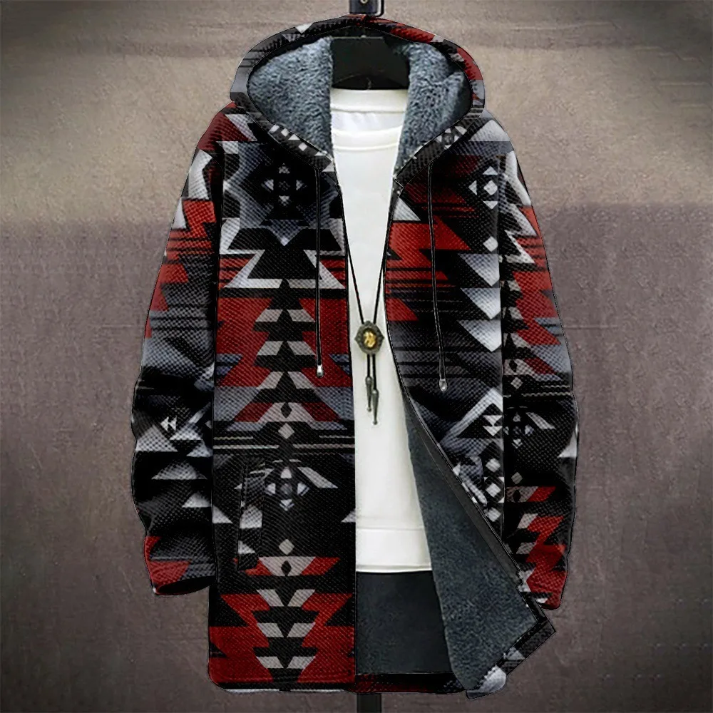 Men Jackets Coats Colors Geometrics Graphics Printed Zipper Cardigans Art Design Plush Thick Winter Casual Streetwear Clothing