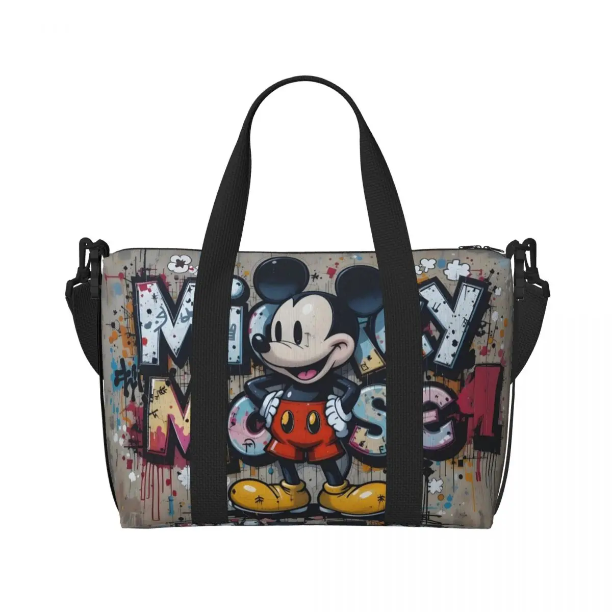 Custom Graffiti Mickey Mouse Grocery Shopping Tote Bag Women Large Capacity Classic Cartoon Movie Gym Beach Travel Bags