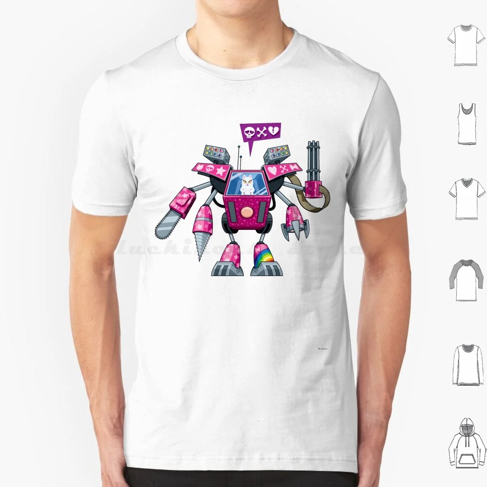 Robo-Pussycat T Shirt Cotton Men Women DIY Print Robot Cat Kitty Pussycat Female Feminist Feminism Girl Girly Teenager Teenage