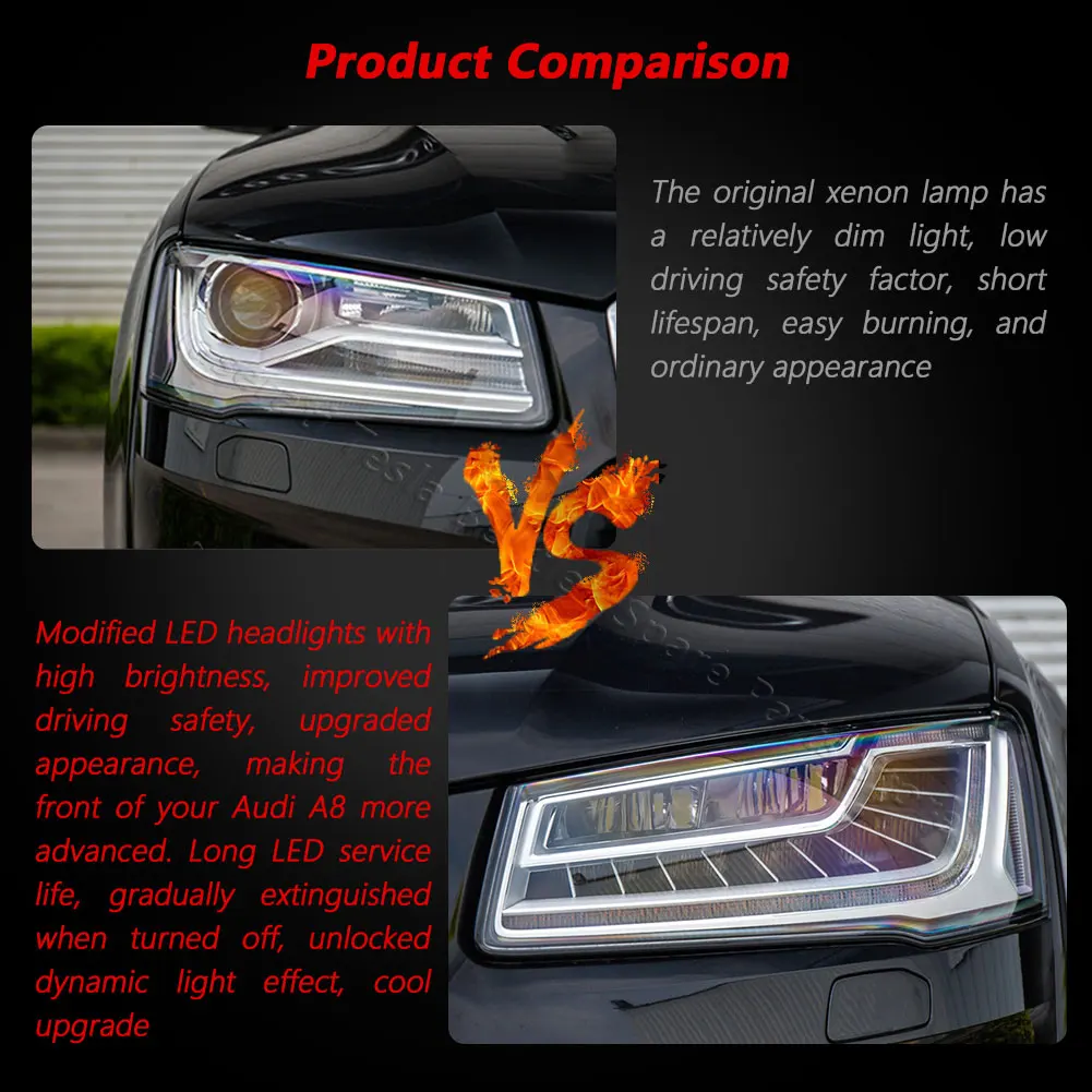 For Audi A8 A8L 12-18 Headlight Assembly LED Modification Matrix Daily Running Front Flowing Turn Light Head Lamp