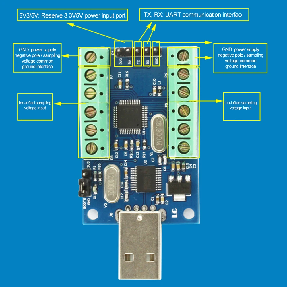 STM32F103C8T6 USB Interface 10 Channel 12Bit AD Sampling Data Acquisition STM32 UART Communication ADC Module