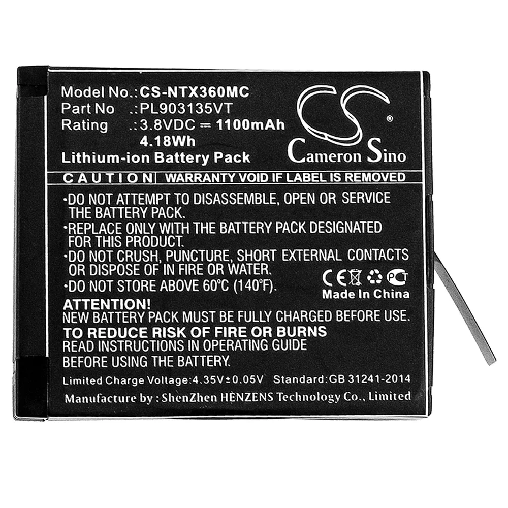 Cameron Sino Camera Battery  For Insta360 One X Part Number For Insta360 PL903135VT PL903135VT-S01 1100mAh