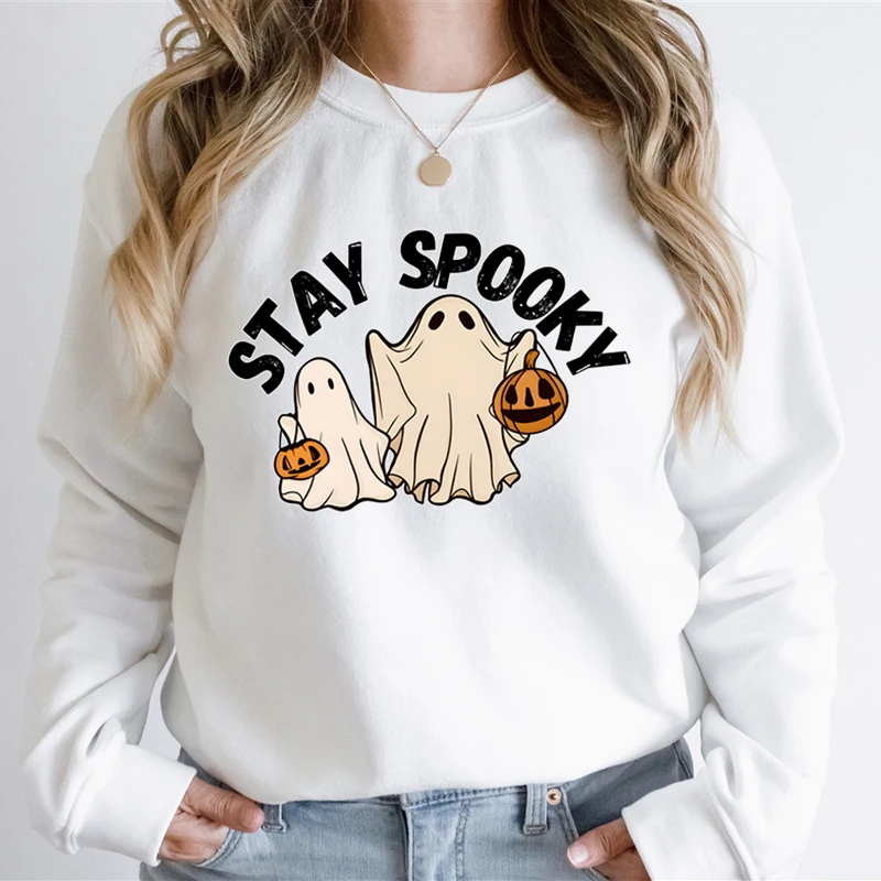 Stay Spooky Halloween Gift Sweatshirt Hoodie Women Spooky Season Ghost Pumpkin Classic Hoodies Women Halloween Ghost Sweatshirt