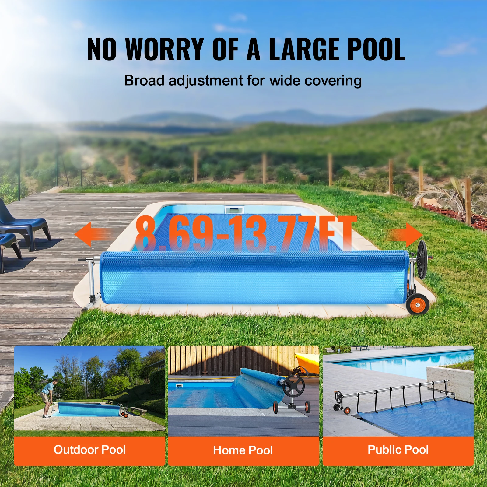 VEVOR 14/18/20/22 ft Pool Cover Reel Solar Inground Cover Aluminum Reel Set with Sandbags Fits for 3-14 ft Width Swimming Pools image 6