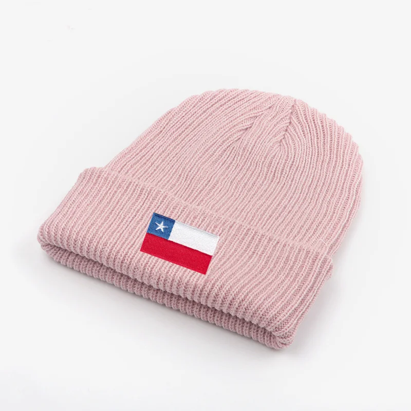 Customized embroidered logo, Chilean flag logo, autumn and winter wool hat, warm knit hat, ear protection, thickened hat,