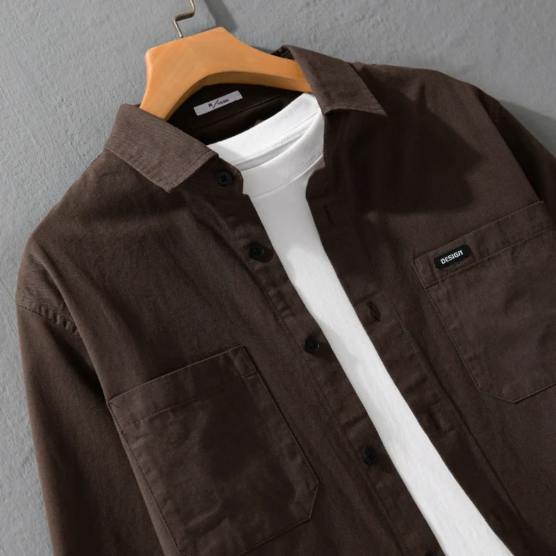 男性香港スタイルトレンディスタイリッシュシンプル無地長袖シャツ男性多用途ジャケットカジュアル綿 100% シャツトップクロス