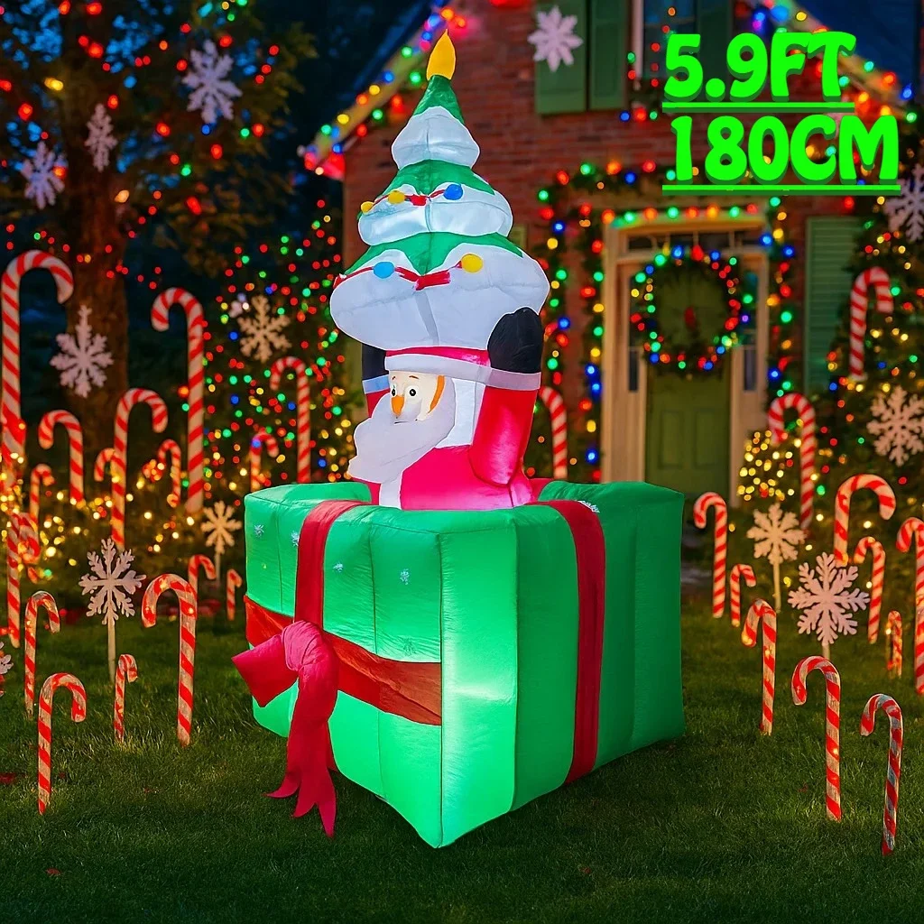 

5.9FT Outdoor Holiday Inflatable Decoration Santa Claus Tree Gift Box Lights Xmas Yard Ornament Christmas Home Decor Party Toy