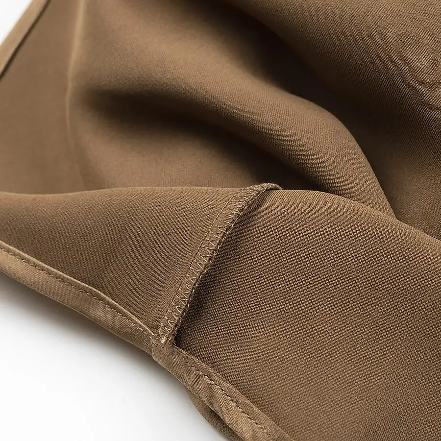 JNLEAOG 패셔너블 실크 새틴 미디 드레스 여성용 심플 스타일 무브랜드 폴리에스터 소재 민소매 브이넥 A라인 스커트