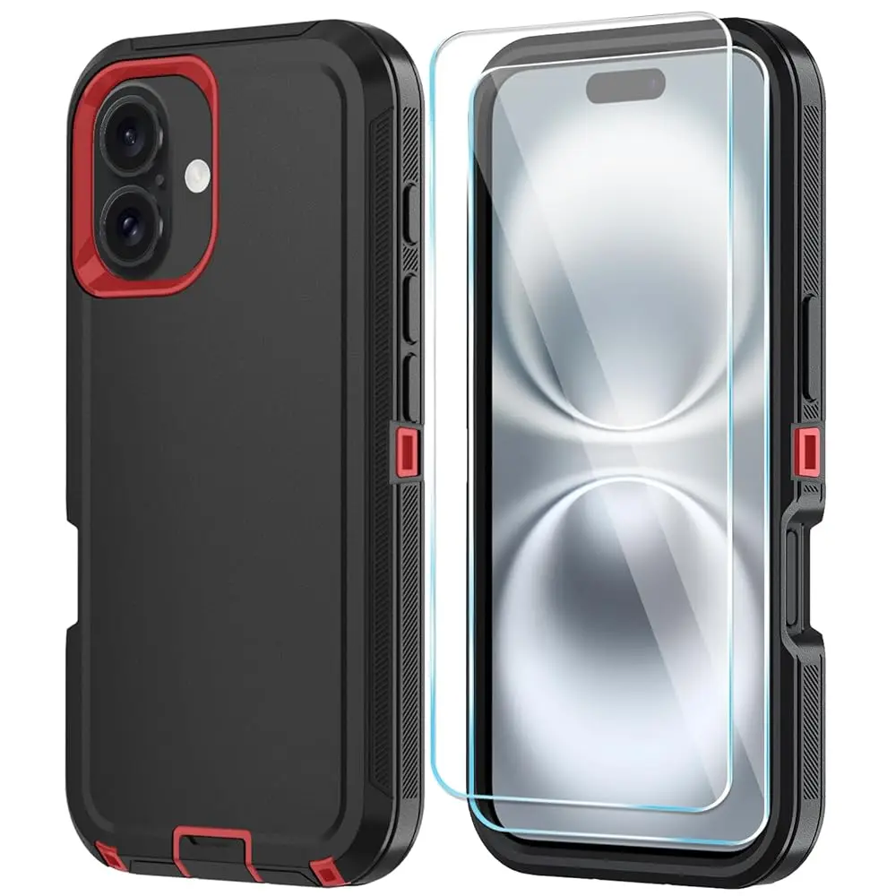 Compitable with iPhone 17 Case with HD Screen Protector, [2 in 1 ] Heavy Duty Protection Phone Case for iPhone 17 6.3\ (Black