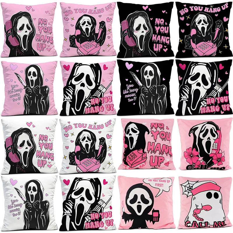 Halloween Decoration Pillow Covers 45x45cm Set of 4,Ghost Terror Face Decorative Throw Cushion Pillow Case Sofa Party Pillowcase