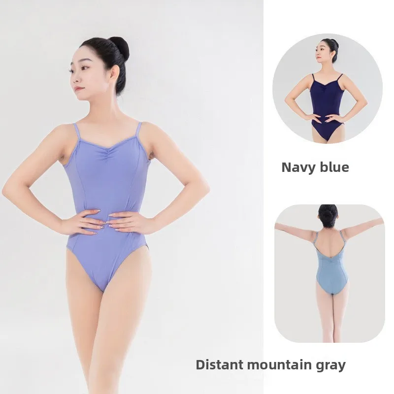 大人用バレエ練習着 レディース サスペンダーボディスーツ ハイヒップ バックレス体操服