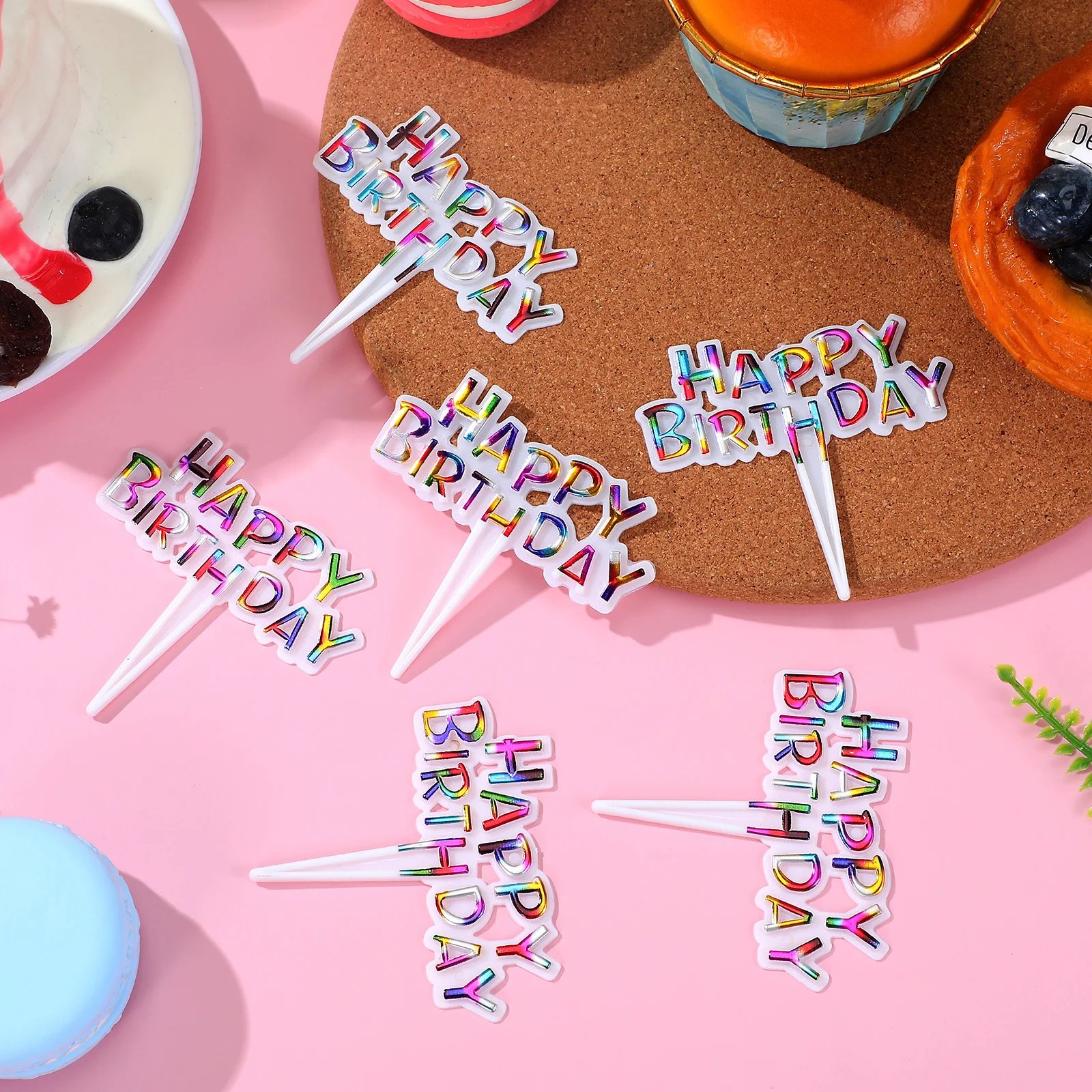 

100Pcs Happy Birthday Cake Toppers Plastic Decorations for Cakes Cupcakes Party Centerpieces Celebrations Cupcake Decorations