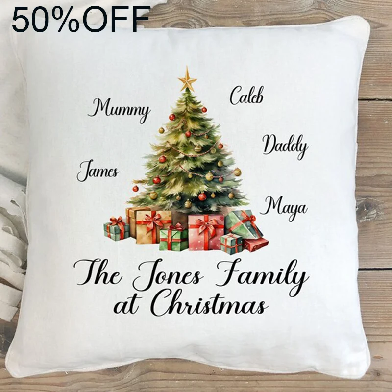 

Family Christmas Pillow Personalised Christmas Pillow with Festive Xmas Tree Design Christmas Home Decor Ideal Gift for Holiday