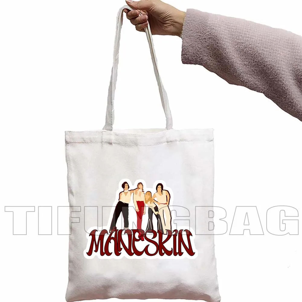 Maneskin Damiano David Italia Music Band MAMMAMIA Victoria Damian Canvas Tote Bag Shopper Handbag Reusable Grocery Bag Hand Bags