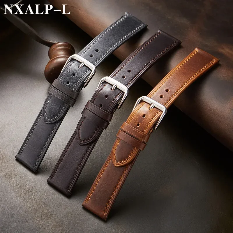 Vintage Genuine Leather Strap Oil Wax Discoloration Cowhide Leather Watchband 18mm 20mm 22mm High Quality Business Watch Band