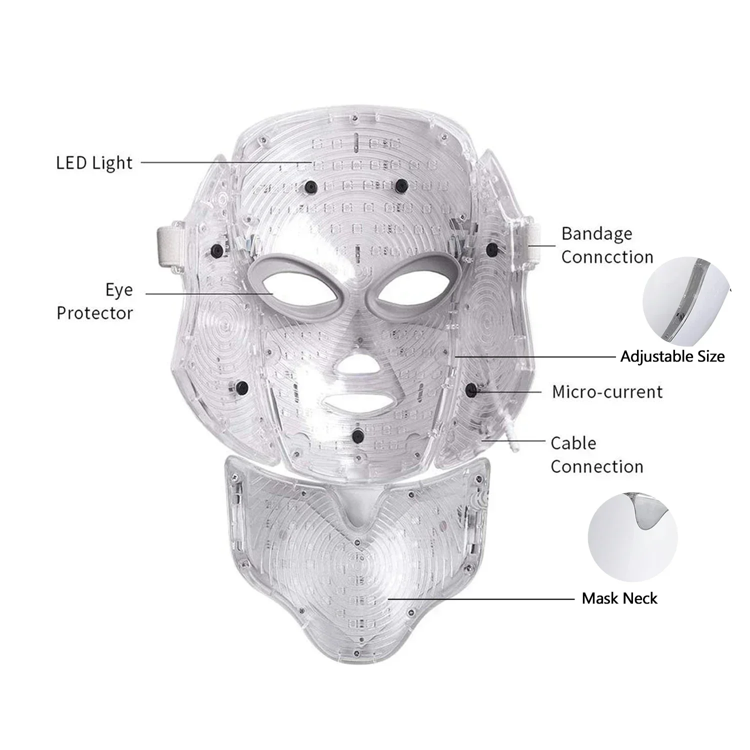 Led Gezichtsmasker Lichttherapie 7 Kleuren Led-Lichttherapie Gezichtsmasker Blauw Rood Licht Therapie Voor Gezichtsvermindering Huidverzorgingsmasker