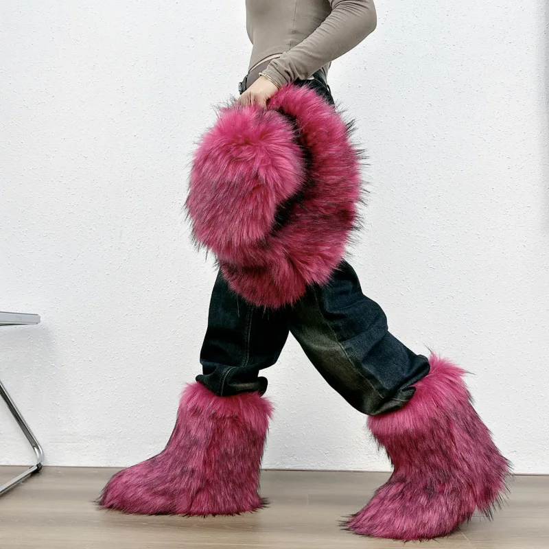 

Winter European American Cute Niche Shibuya Style Faux Fur Mid Calf Boots Warm Unique Snow Boots For Women