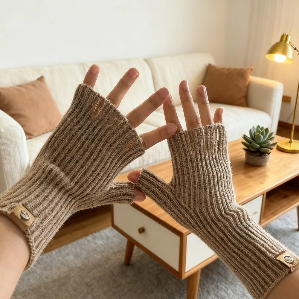 

Удлиненные однотонные вязаные перчатки, теплые перчатки с открытым пальцем и половиной пальца, дышащие эластичные перчатки для верховой езды, зимние сасоны