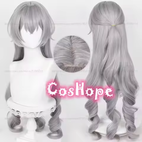 Bronya Cosplay Wig 90cm Long Curly Wig Silver Grey Wig Cosplay Anime Cosplay Wigs Heat Resistant Synthetic Wigs