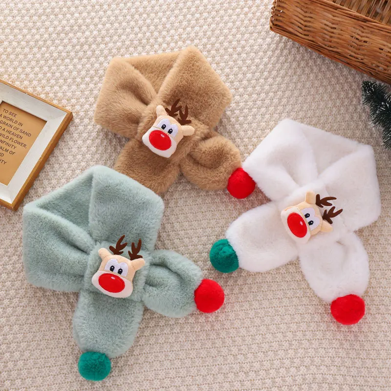 2025Children's Scarf Autumn/Winter Christmas Elk Baby Imitation Rabbit Hair Warm Cartoon Neck New Cute Winter Christmas for Kids