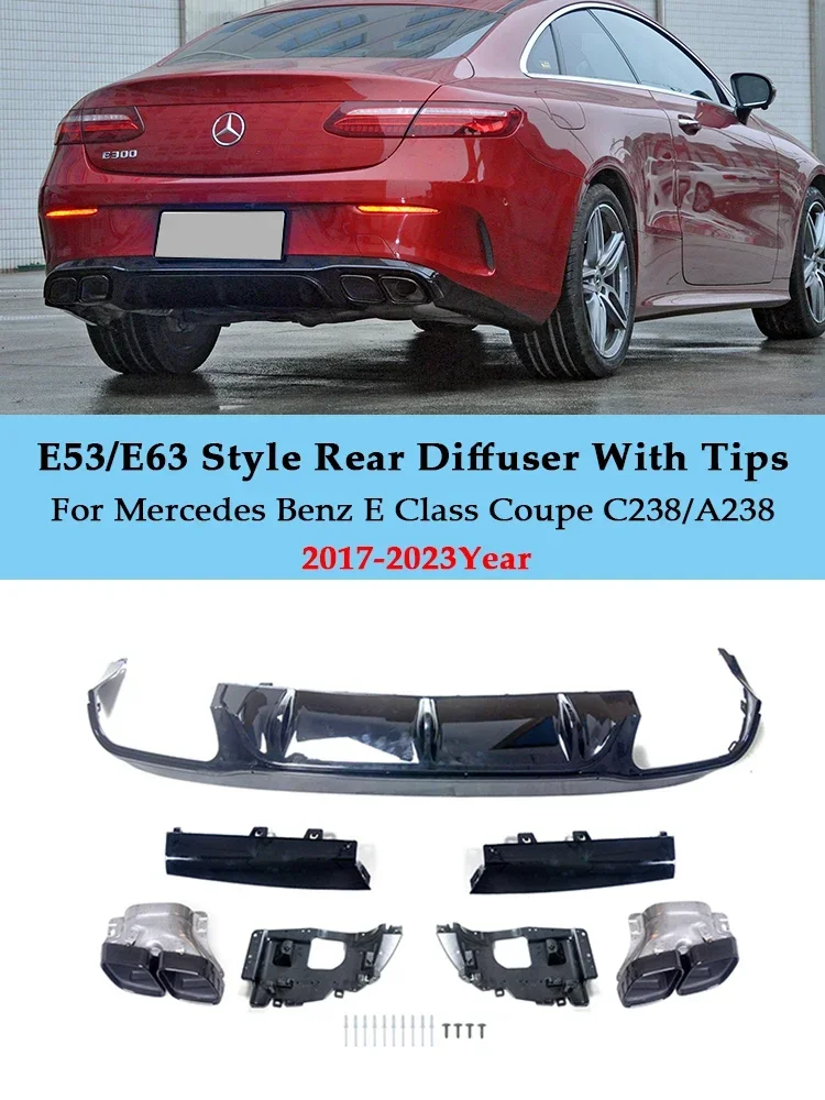 

E63 E53 Look Style Rear Bumper Lip Diffuser Spoiler With Exhaust Tips For Benz E Coupe C238 E300 Sport Sedan 2017-2023