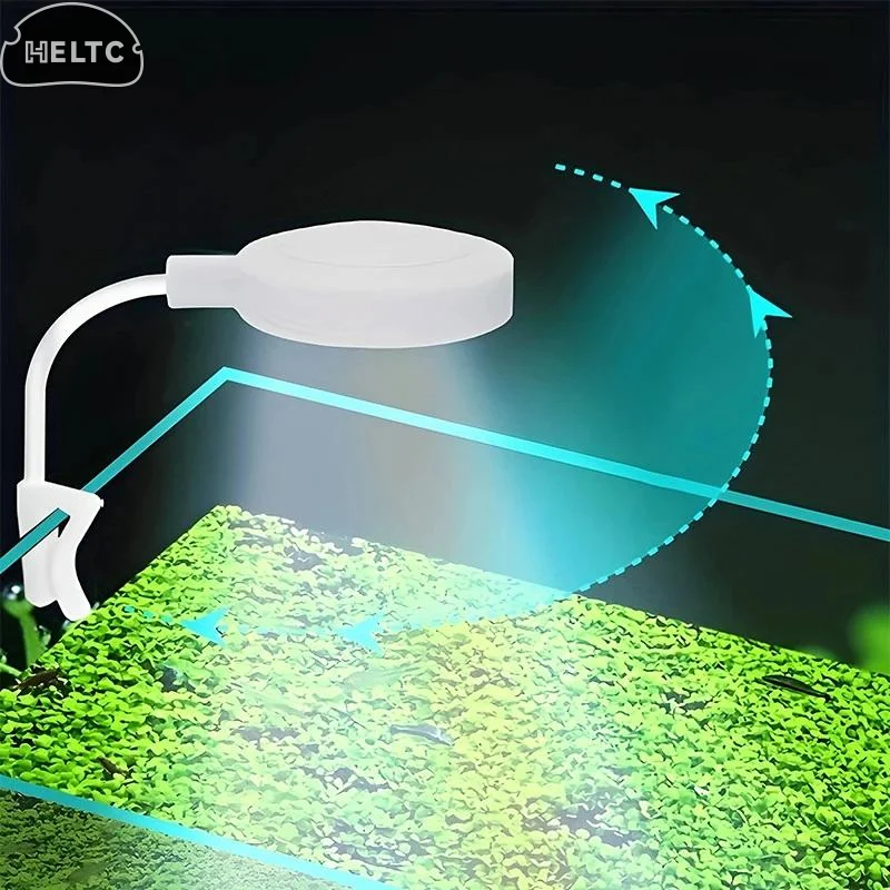 1 قطعة ضوء حوض السمك البلاستيكي مع محول مشبك LED على ضوء خزان الأسماك ، ضوء USB صغير كامل الطيف 360 °   إضاءة الدوران
