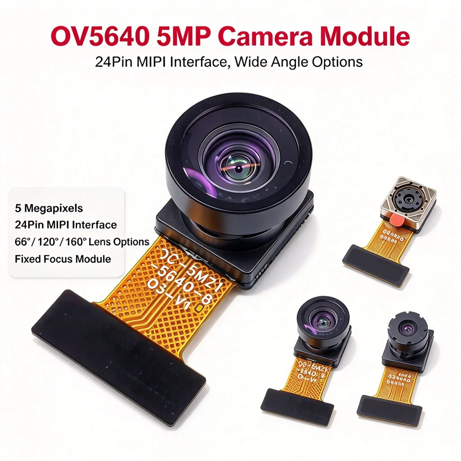 OV5640 Camera Module 5MP Wide Angle DVP 24Pin 66 120 160 200 222 Degree