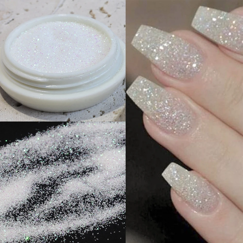 6pcs Black/White Shinning Nail Sugar Glitter Powder Sparkle White UV Gel Polish Chrome Pigment Dust Reflective Nails Decorations